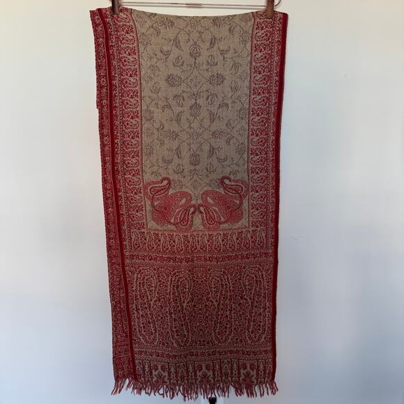 Pottery Barn 100% Wool Table Runner 18x108" Red Floral Paisley Fringe Home - Picture 4 of 9